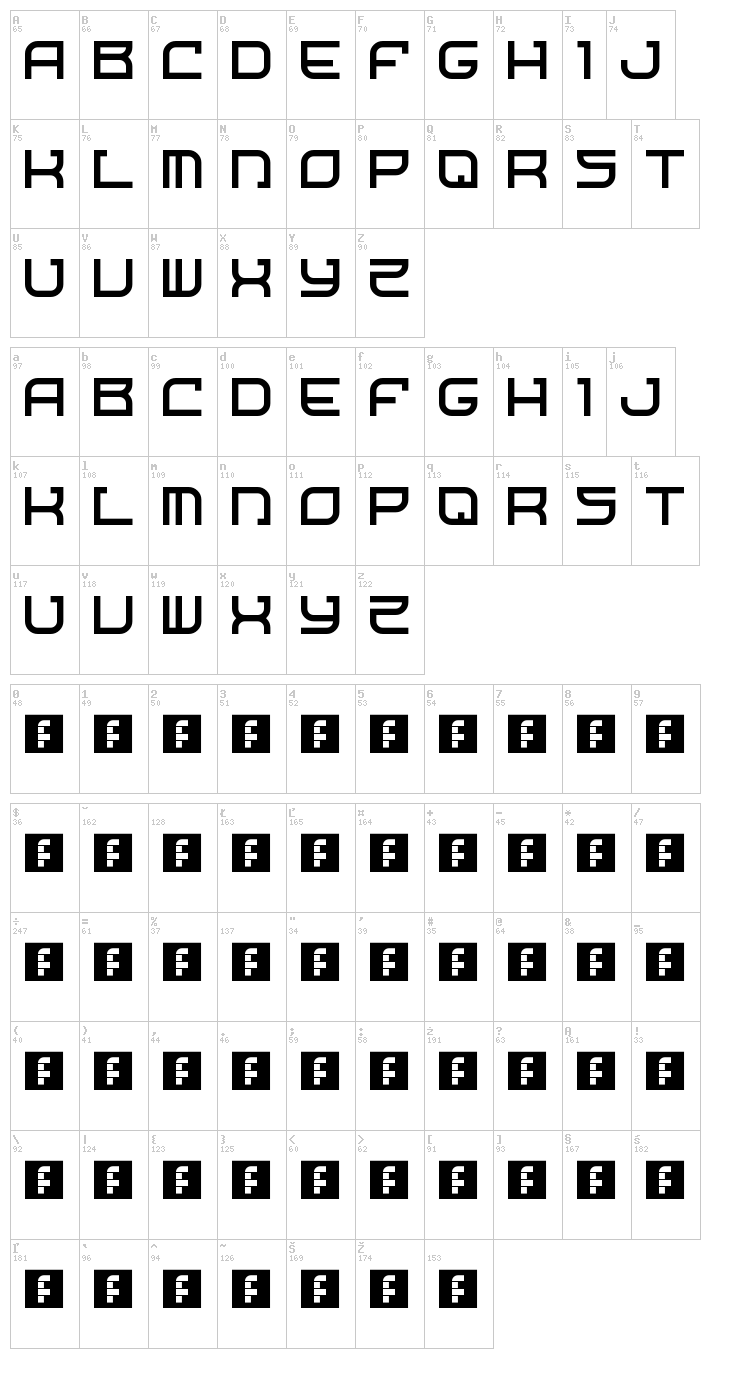 Starship One font map
